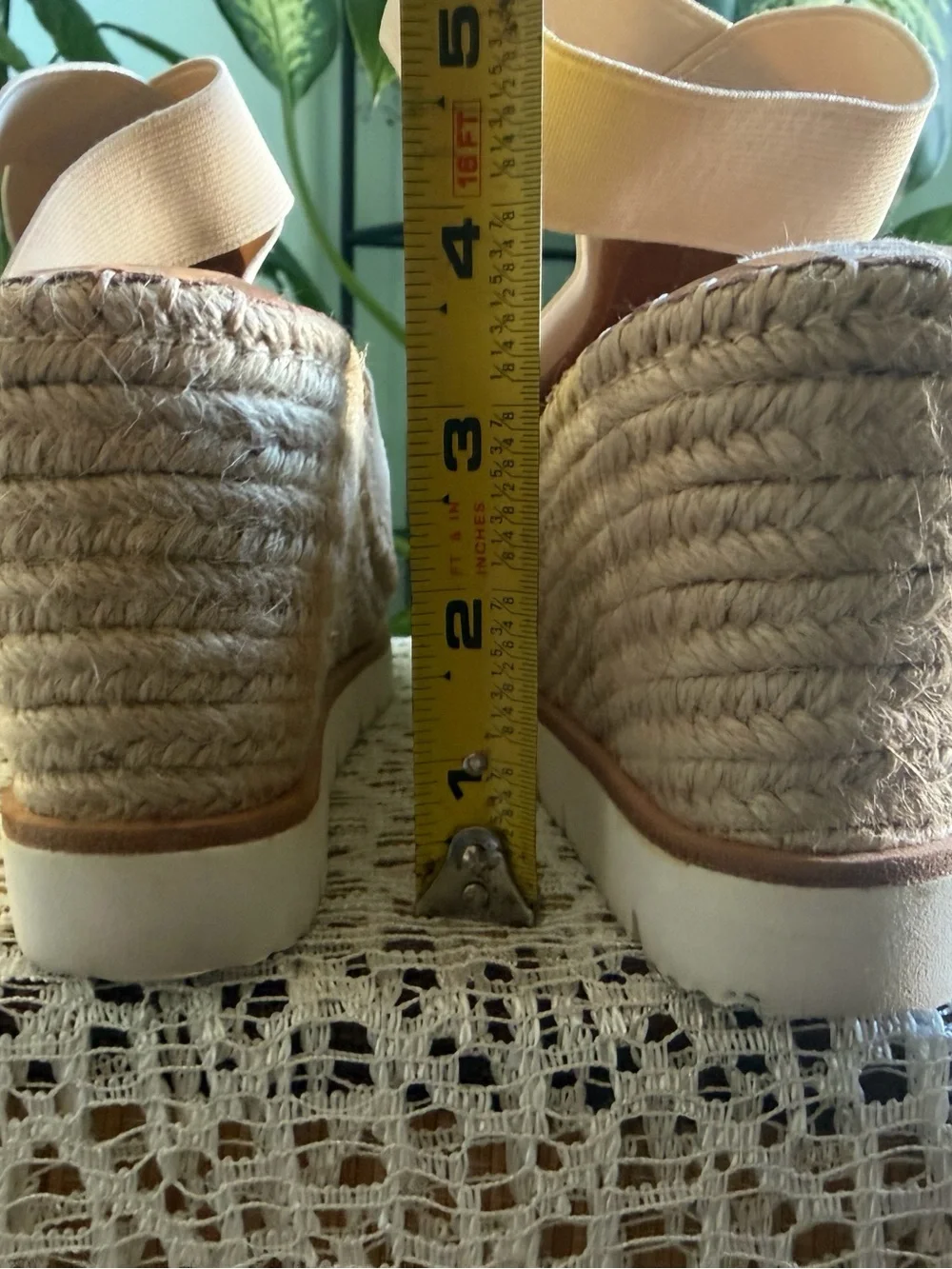 Cream Perforated Elastic Band Espadrille Wedge Sandals
